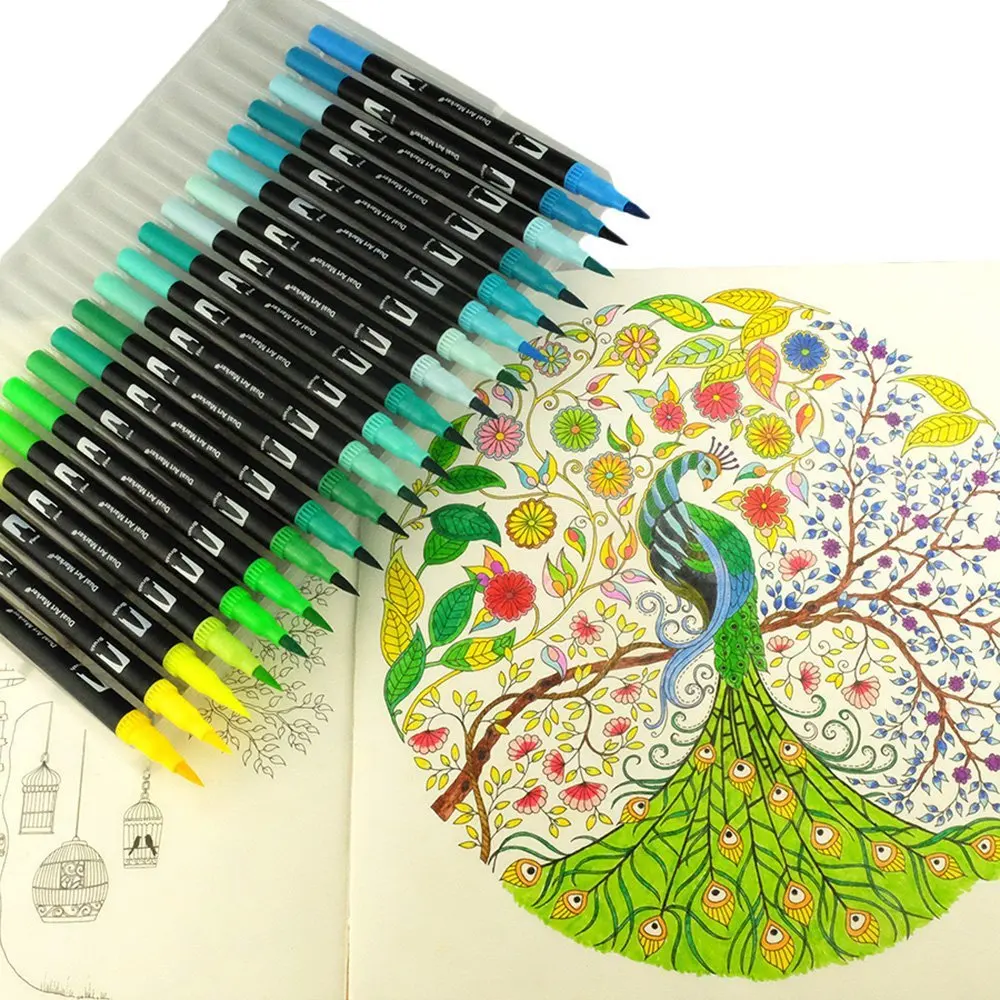 
Art Markers Supplies Painting 12/24/48/60/80/100 Colors Set Soft Head Dual Tip Brush Pens Double Head Watercolor brush Pens 