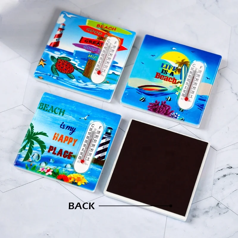 cheap tourist souvenir custom logo ceramic thermometer fridge magnet sticker