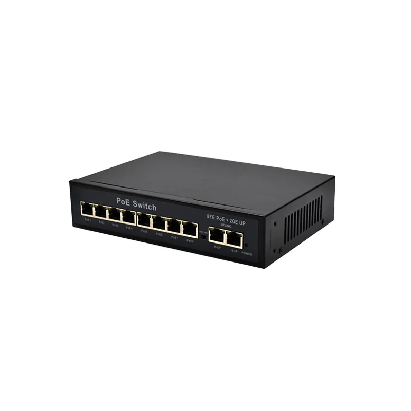 8 port Half/Full duplex adaptive support VLAN  10/100mbps PoE RJ45 port and 2 10/100/1000mbps uplink ports poe switch