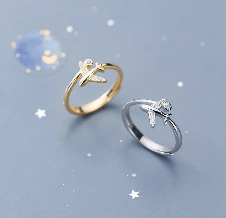 Wholesale New design 925 Sterling Silver Travel Dream Plane Adjustable Finger Rings For Women
