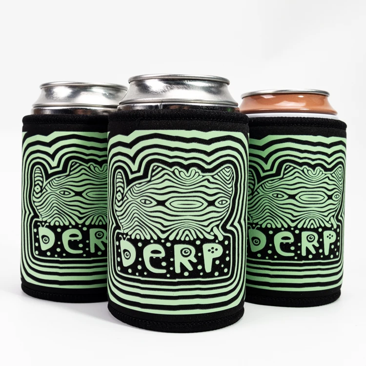 Custom wholesale neoprene insulated stubby holder glowing luminous glitter can cooler holder bottle case cover