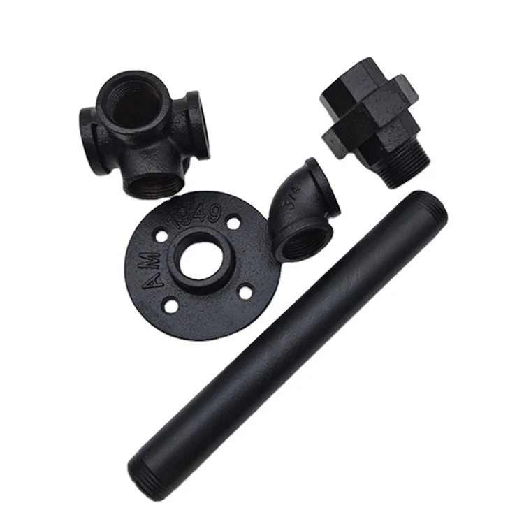 Black malleable cast iron toilet paper holder parts decorative pipe connector pipe fittings 90 degree banded Elbows