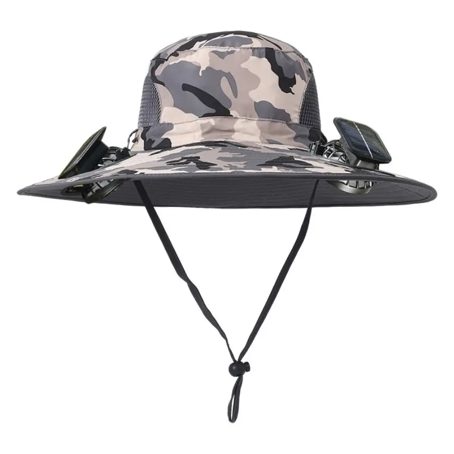 2024 Custom Detachable Solar Charging Fan Built in Wide Brimmed Hat Summer Outdoor Sun Hat Men Mountaineering Fishing Visor Hat