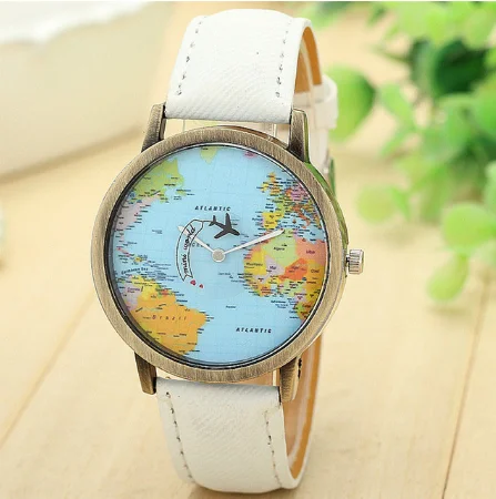 Cool Mini World Fashion Quartz Watch Men Unisex Map Airplane Travel Around The World Women Leather Dress Wrist Watches D30