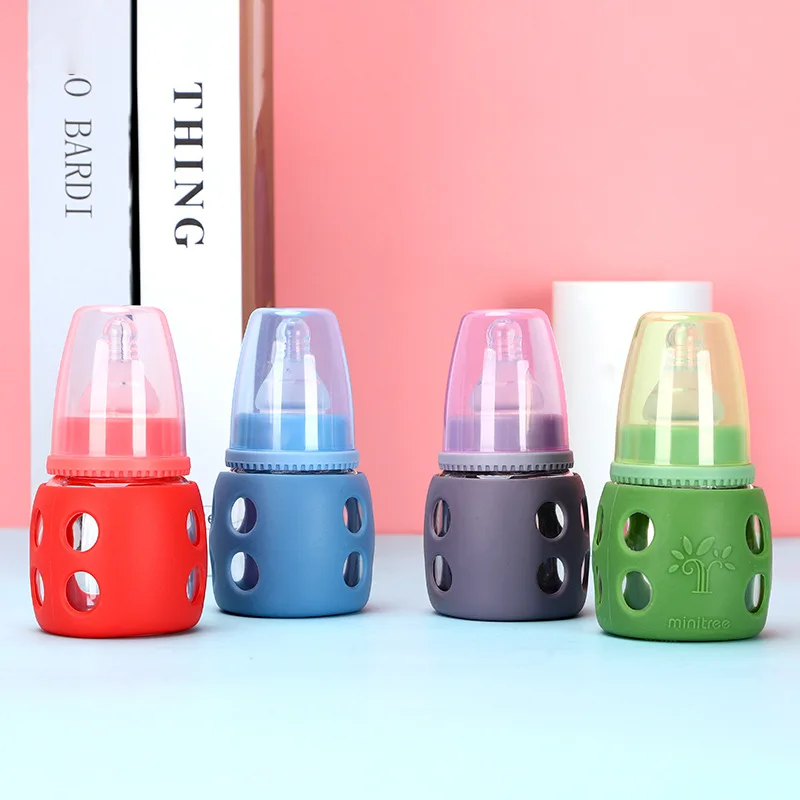 60ml newborn baby glass feeding bottle resistant to falling and anti-flatulence y-shaped nipple baby anti-scald belt silicone