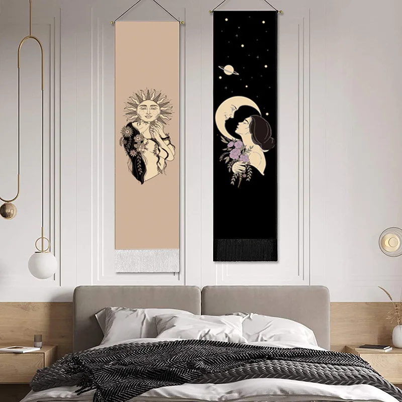 Bohemian Moon Phase Woven Vertical Tapestry Fabric Blanket Jacquard Wall Hanging For Bedroom Aesthetic