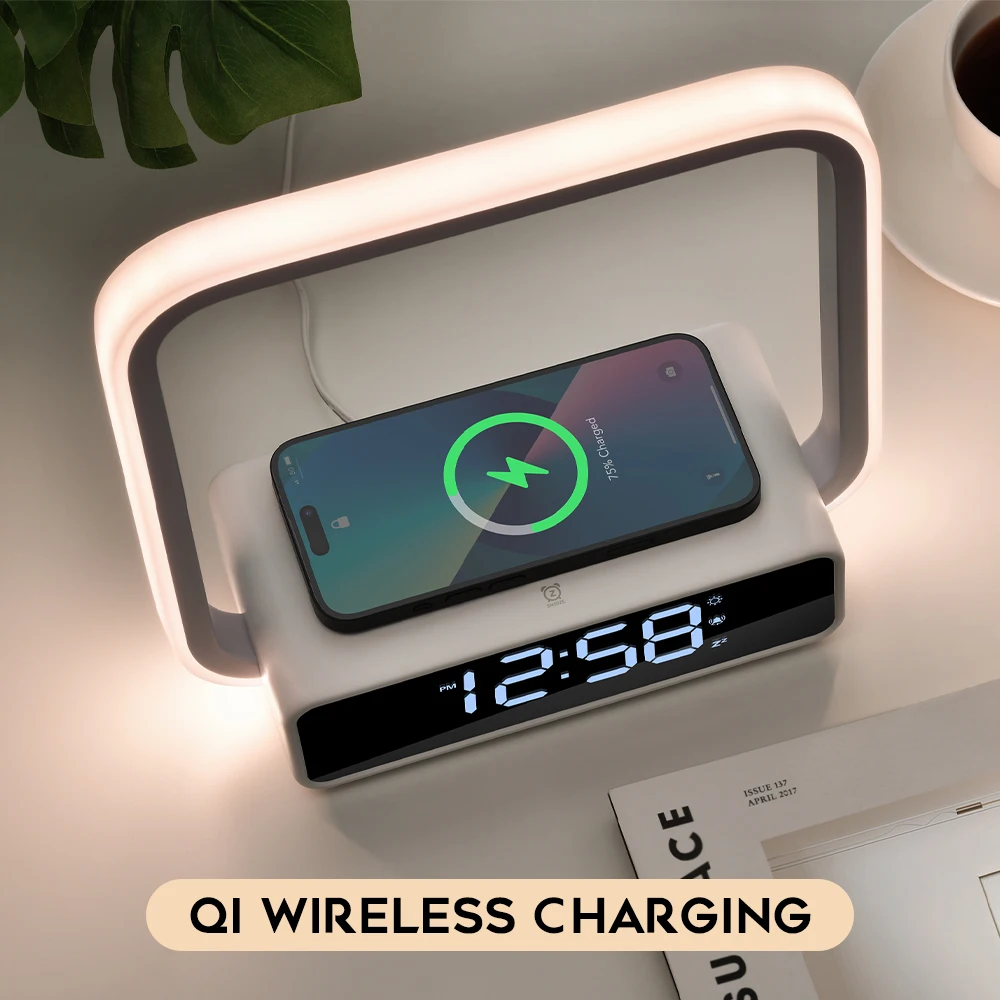Touch sensor mood Light rgb atmosphere smart desk alarm clock wireless charger portable led night stand bedside table lamp