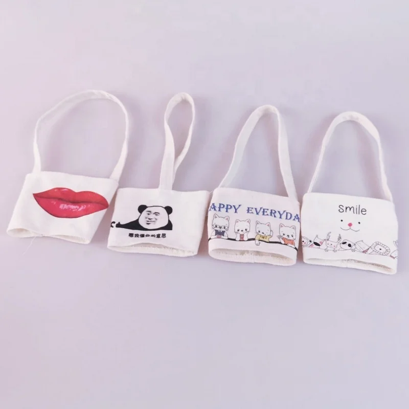 New Design Customized logo printed Reusable canvas coffee cup Sleeves with handle
