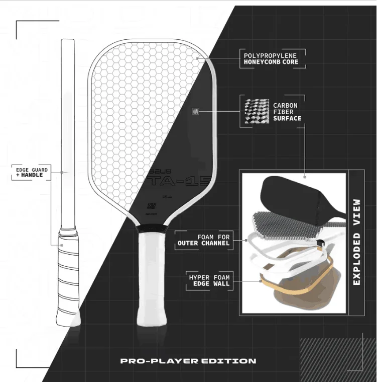 custom racket thermoformed gen 3 pickleball joola mod ta 15 16mm 18k carbon fiber weave pickleball paddle MOD TA-15