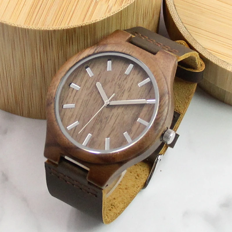 Natural Wood Watch with Genuine Cow Leather