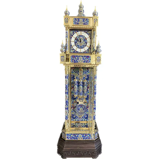 Luxury antique cloisonne floor bell pendulum pure gold-plated copper classical exquisite floral pattern enamel floor clock