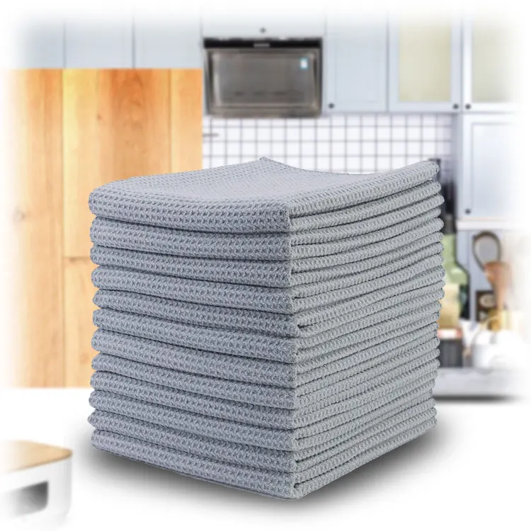 Spifit Two Sides Microfibre Cotton Dish Cloths Canvas Waffle Pique White Micro Fiber Kitchen Cloth