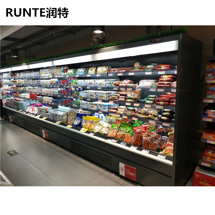 Супермаркет Овощной воздушный занавес мерчендайзер открытый передний дисплей для напитков Многоэтажный охладитель