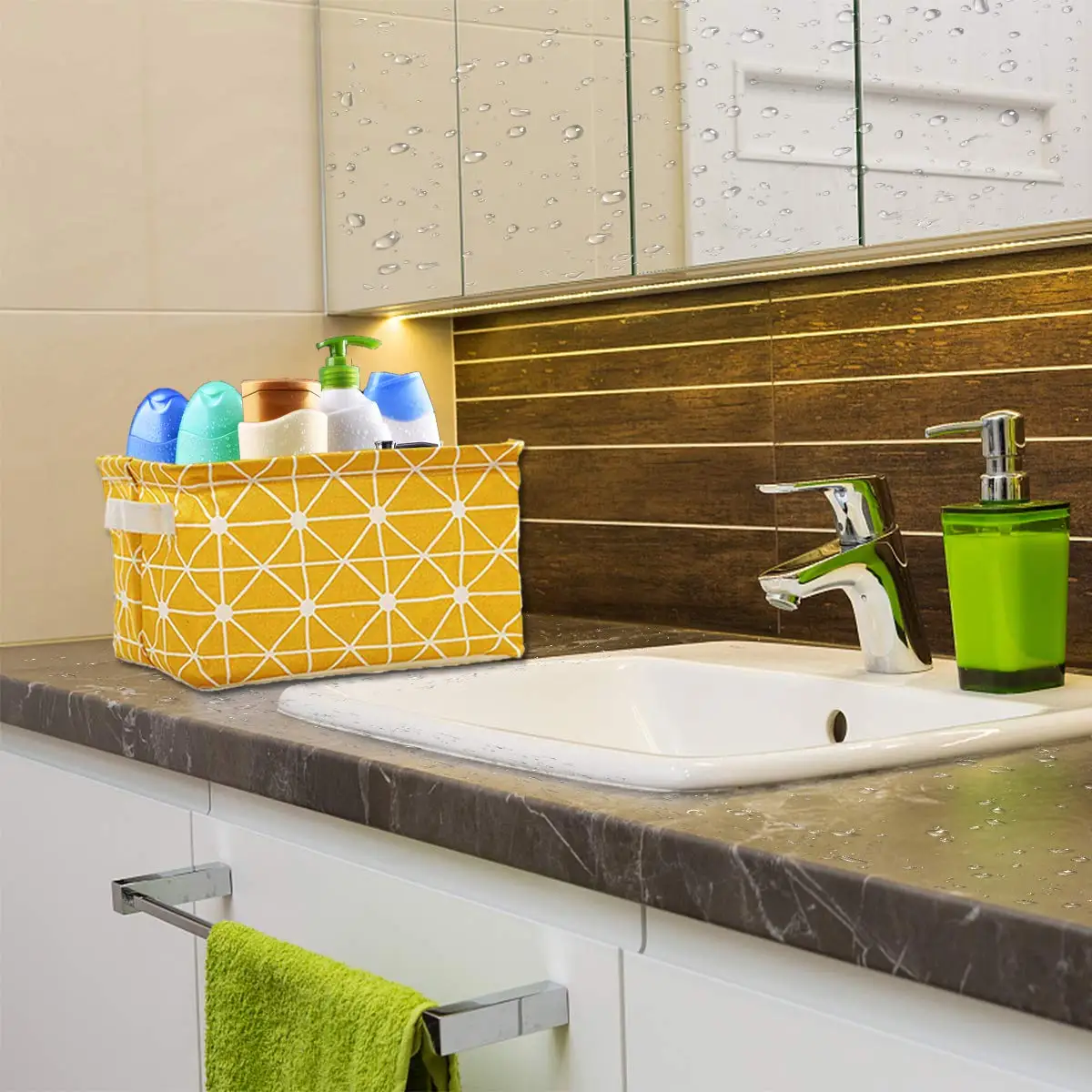 Handle Cotton Linen Blend Storage Bins for Makeup Book Baby Toy Foldable Container Organizer Fabric Storage Receive Baskets