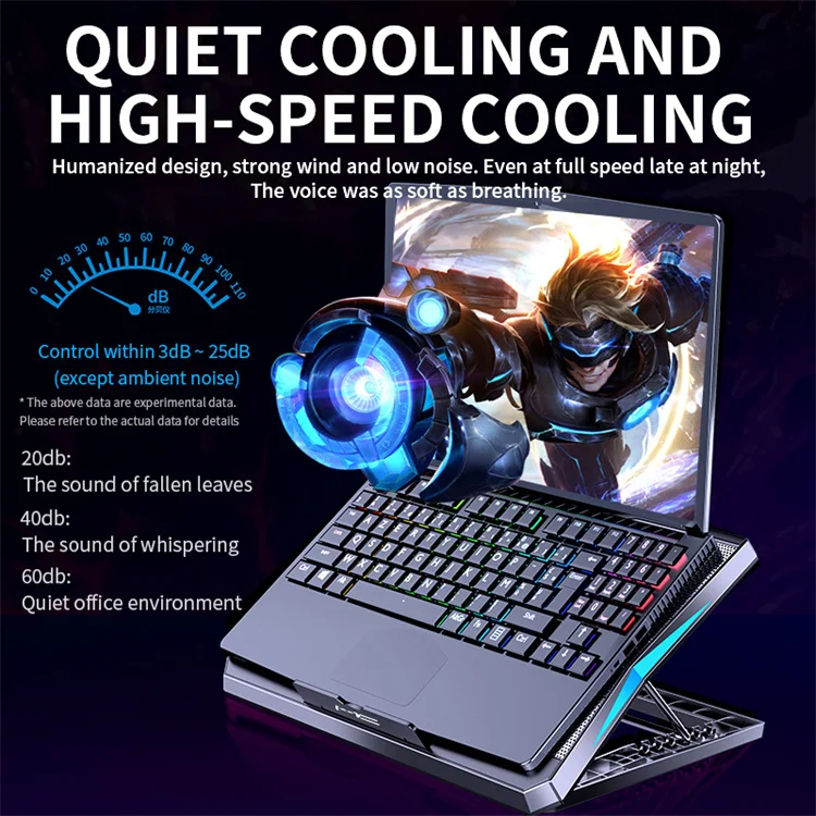 MC 6 fans cooler height adjustable foldable black notebook rgb cooler stand cooling pad laptop fan for 12-16 inch