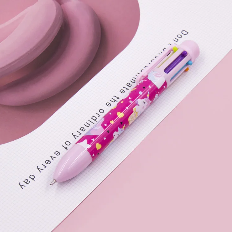 0.7mm Unicorn Design Multi-Color Ballpoint Pen 6-in-1 with Customized Printing Plastic Material for Gifts