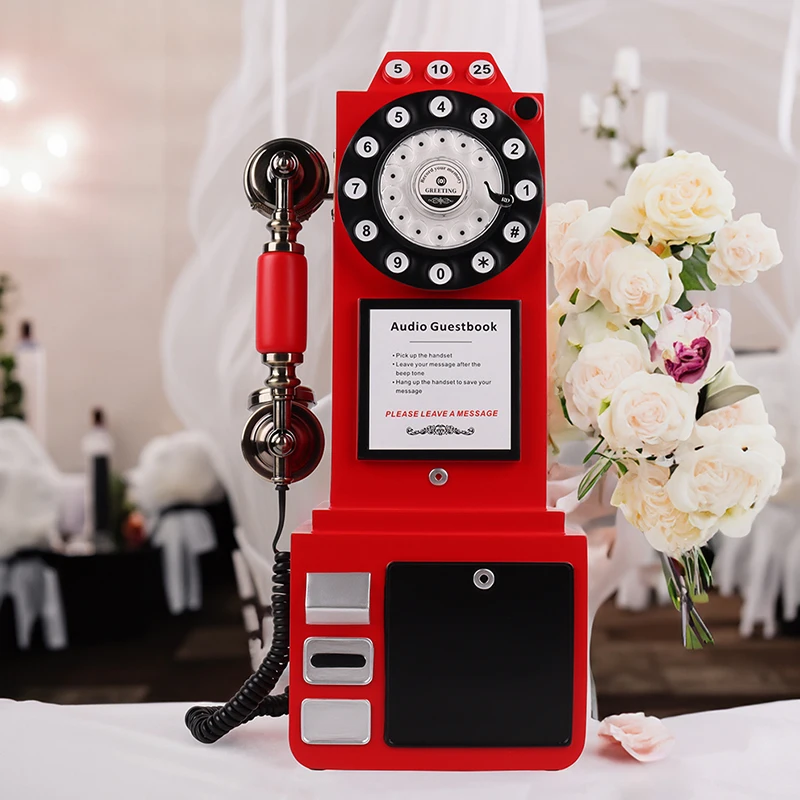 Vert design wedding audio guestbook with telephone booth stand