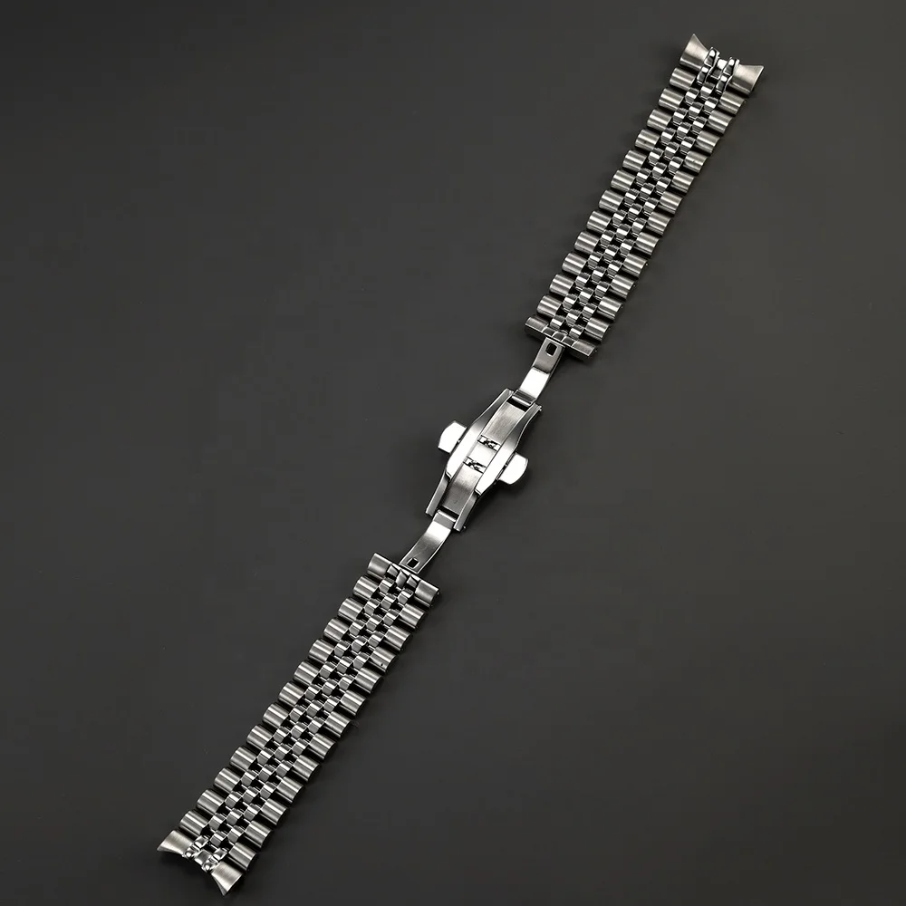 
22mm 316L Stainless Steel Solid Curved End Jubilee Butterfly Buckle Watch Band Strap Suitable For SKX007 Watch 