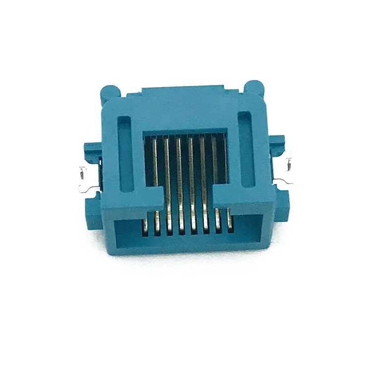 RJ45 Blue Modular Jack Connector Single Port SMT Offset 5.5MM Right-Angle 8p8c With Half-Shieled