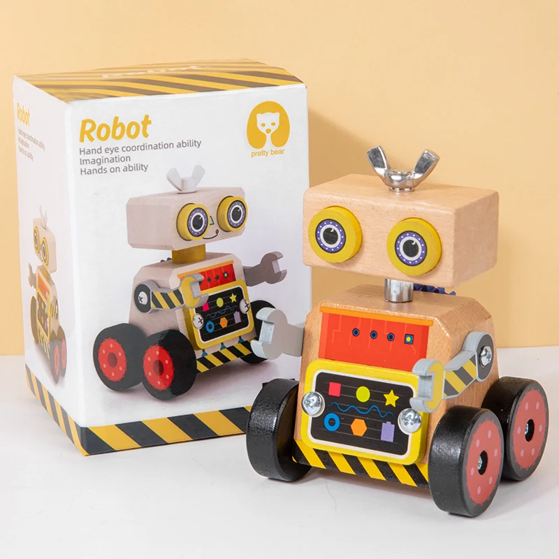 2024 New design Montessori Toys puzzle toy wooden assembly robot trains hand-eye coordination toy educational learning for kids