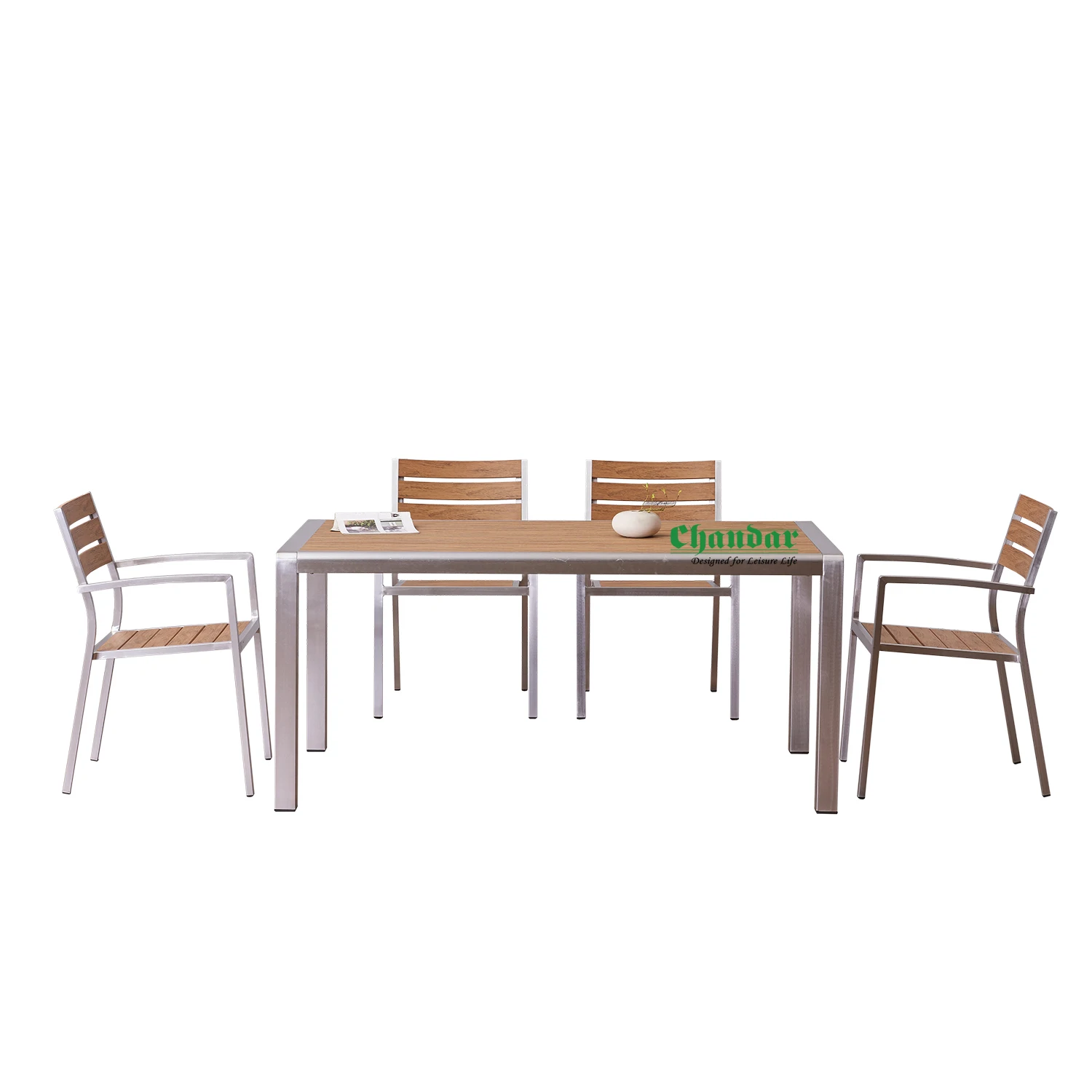 Outdoor Brushed Aluminum Design Garden Furniture Dining Tables and Chairs Set