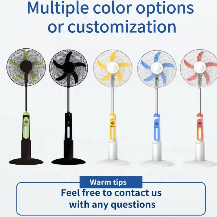 ZRACO 16 Inch 5 Blades 3 Speeds Lighting Standing Electric Cooling Remote Control Rechargeable Fan with Solar Panel