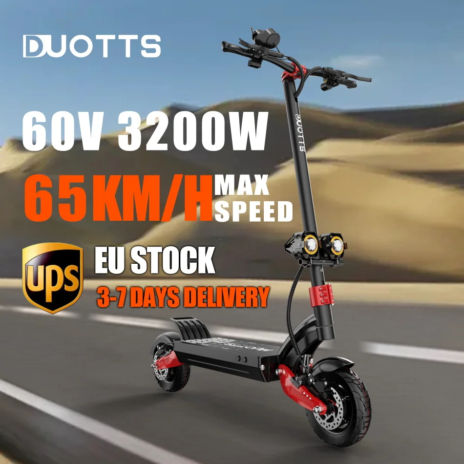 EU warehouse 65km/H 3200W Dual Motor Vespa E Scooter 60V 20.8Ah Long Range Duotts D10 Outdoor Fat Tire Off Road Electric Scooter
