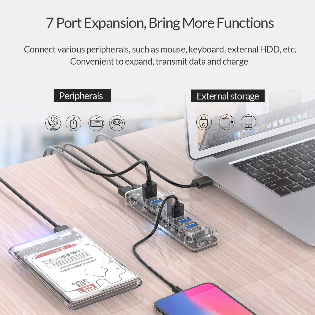  ORICO Micro USB адаптер для передачи данных 3 0 ультратонкий многослойный фильтр 7 портов HUB