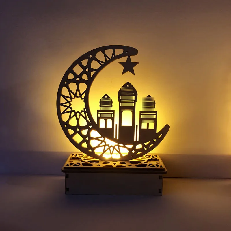 Mubarak Ramadan Eid Moonlight Lamp Wholesale Home Decor Kids Night Lights Wood Model for Muslim Festival Hanging Ornaments