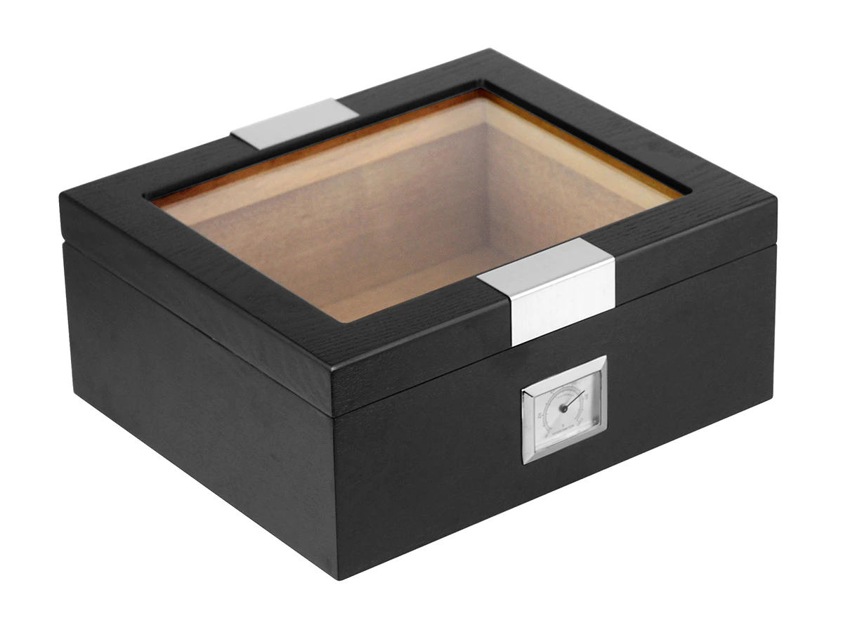 Handmade 25 CT Black Wooden Cigar Case Display Humidor With Top Clear Glass Window