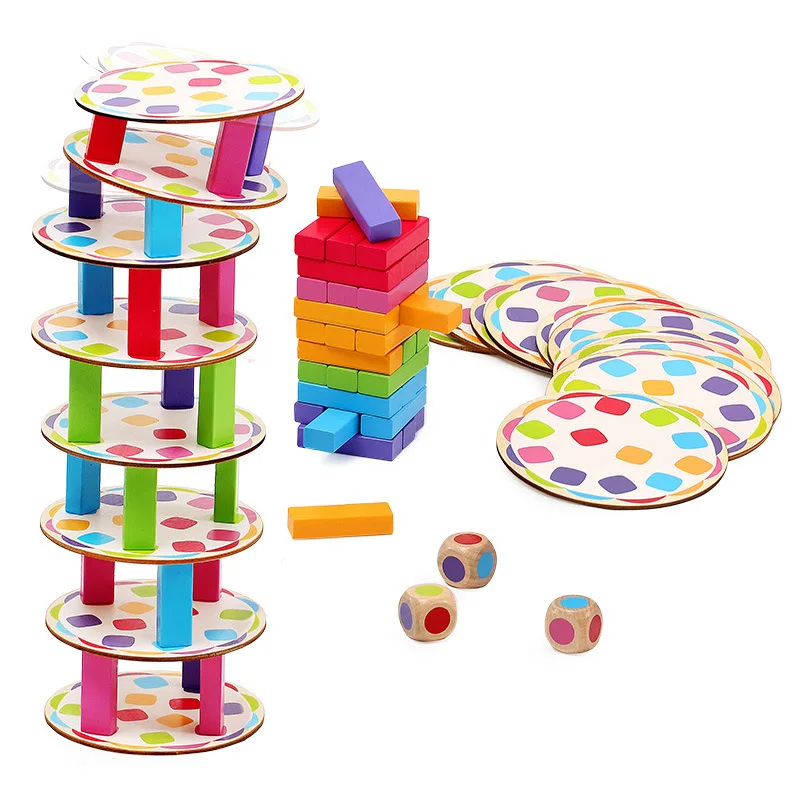 New design building blocks dominoes wood stacking game wooden building blocks Pisa tower