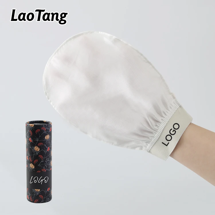 Custom Logo and Package 100% Silk Raw Exfoliating Body Glove Natural Gloves Silk Exfoliating Mitt Bath Gloves for Home Use