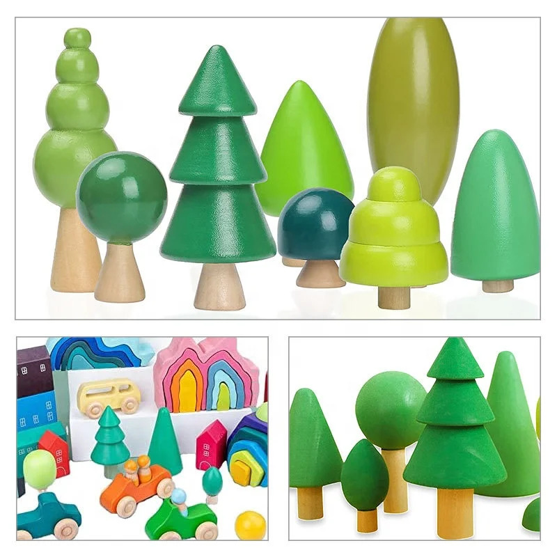Wholesale practical multi colors four tier christmas tree exquisite wooden toy trees