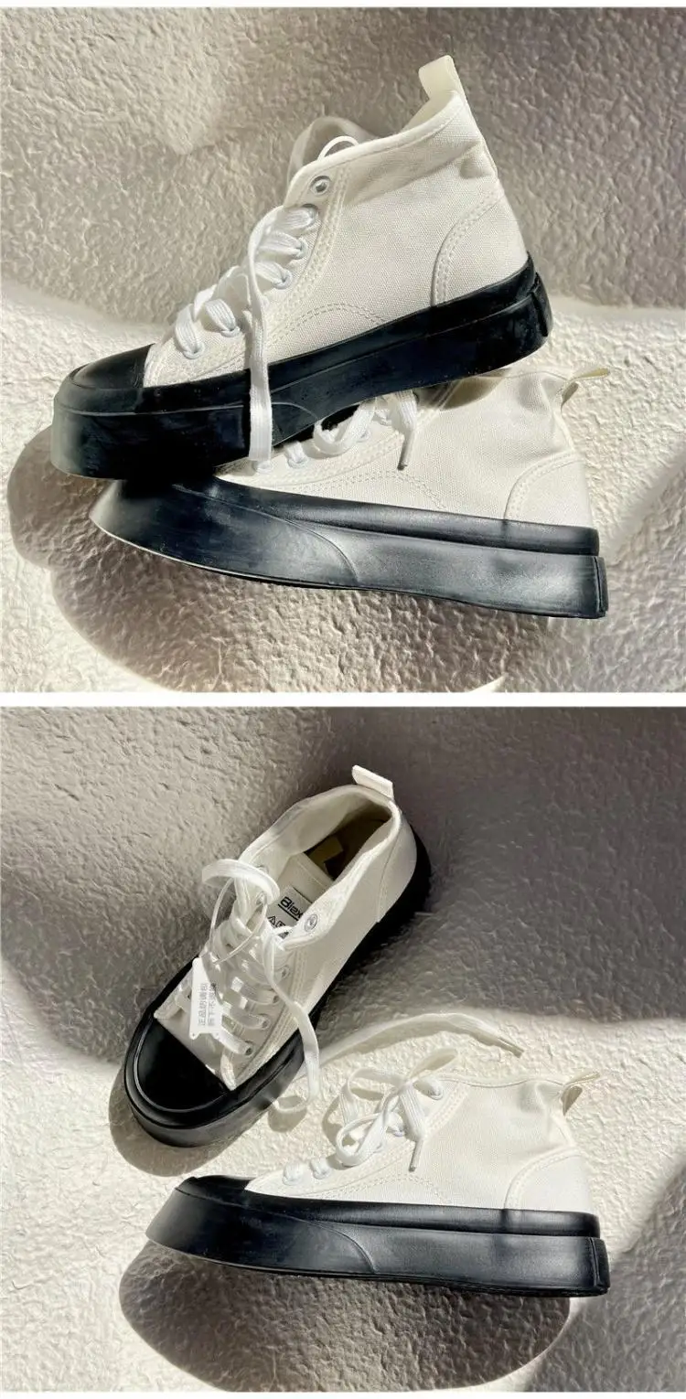 High top canvas shoes for women with thick soles and high heels, Korean version versatile casual sponge cake board shoes trend 1