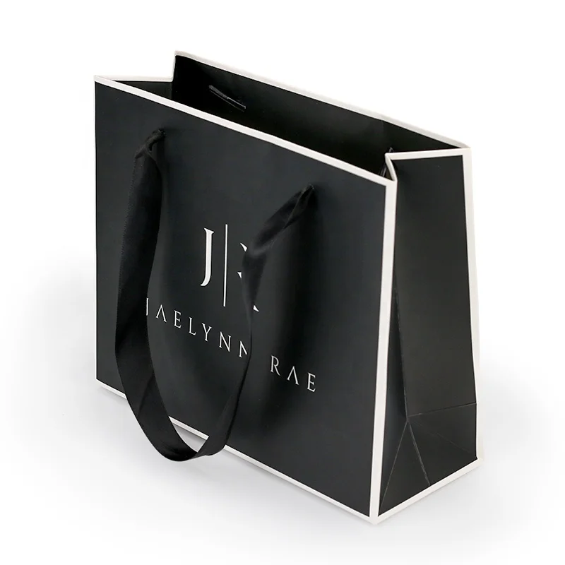 Wholesale Luxury Matte Black Gift Shopping Paper Bag with Logo for Shoes Custom Paper Gift Bag