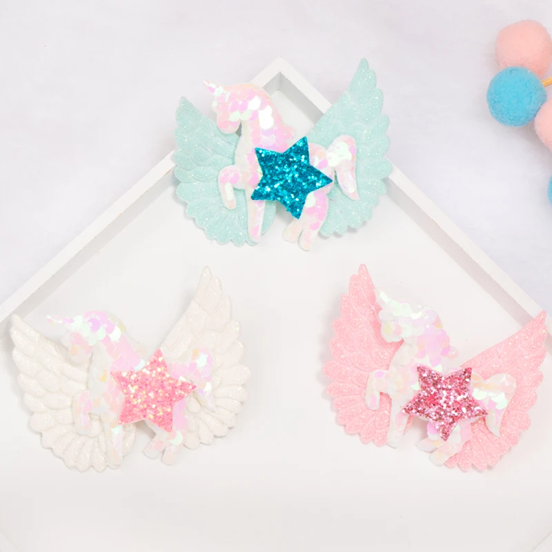 2021 Newest Design INS Hot Unicorn Hair Bow Clip for Girls Glitter Hair Clip Cheap Hair Pin Wholesale Hairgrip