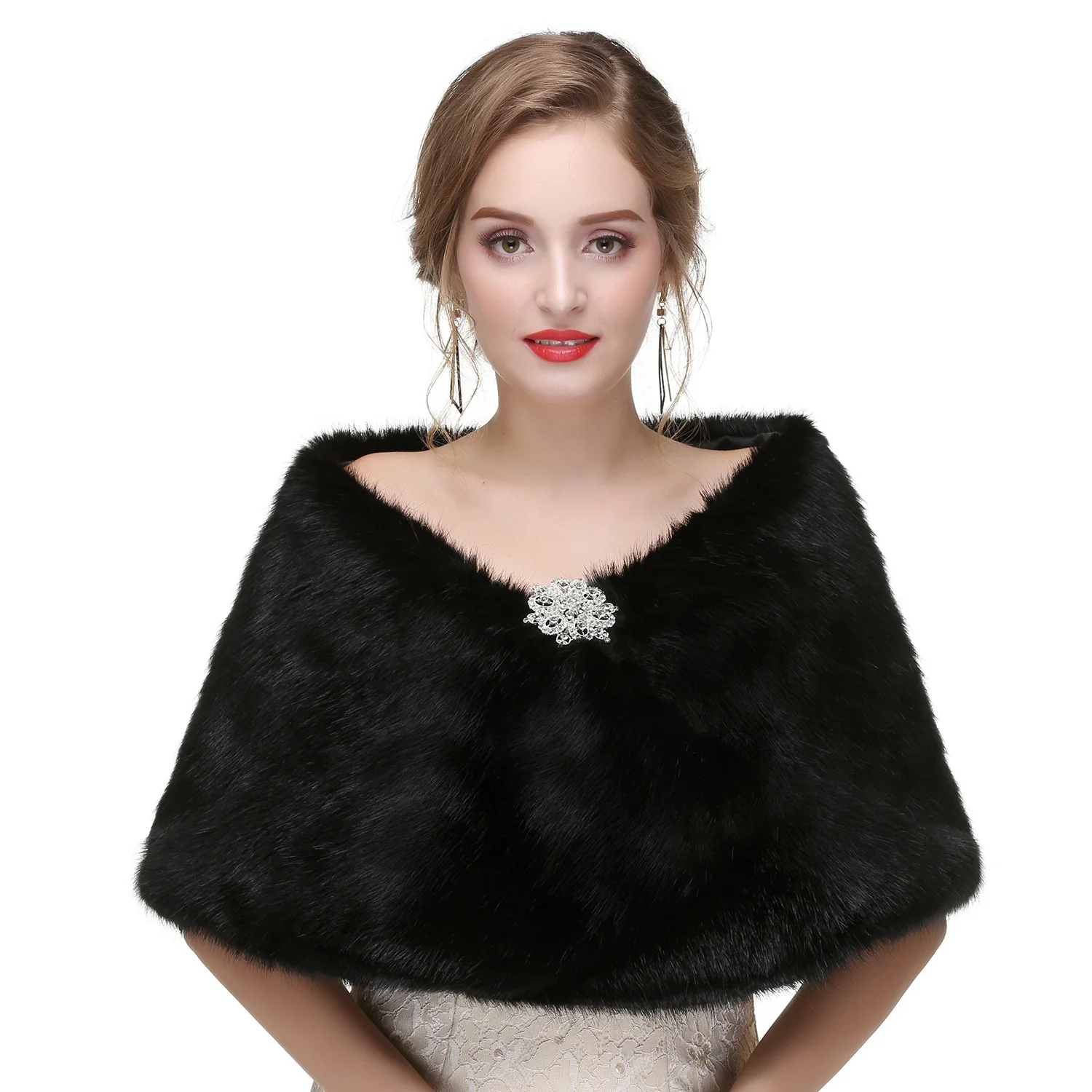 Faux Fur Shawl Wraps Cloak Coat Sweater Cape Wedding Bridal Winter