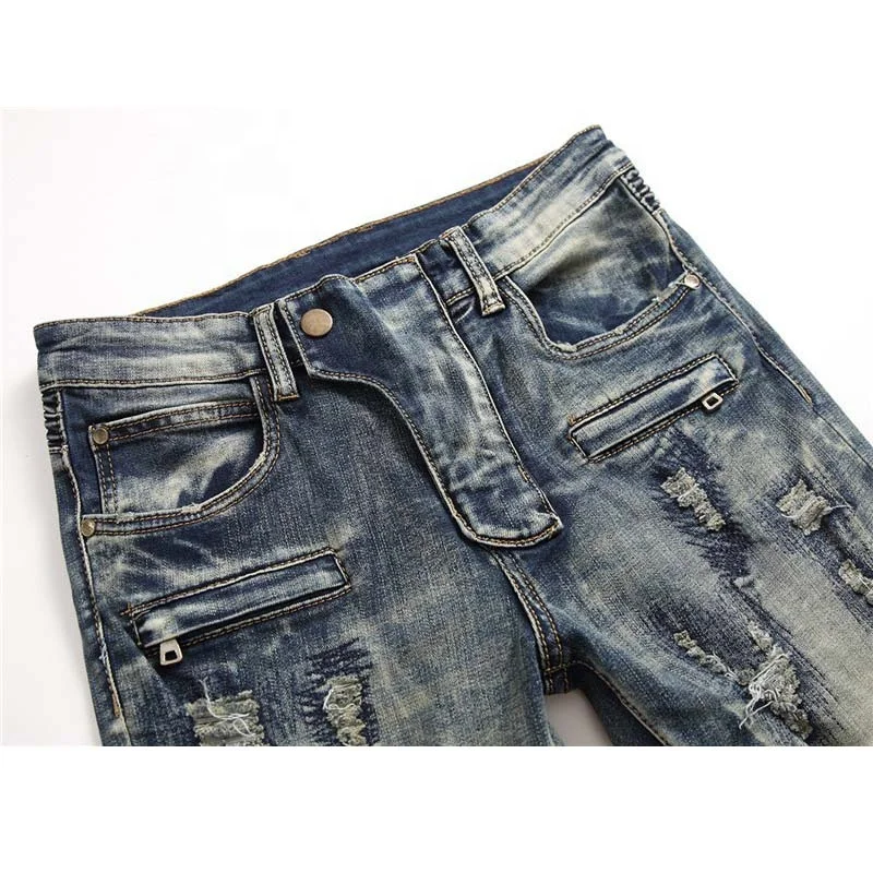 High Quality Custom Logo Vintage Men Jeans Skinny Hip Hop Ripped Stretch Jeans Pants For Men