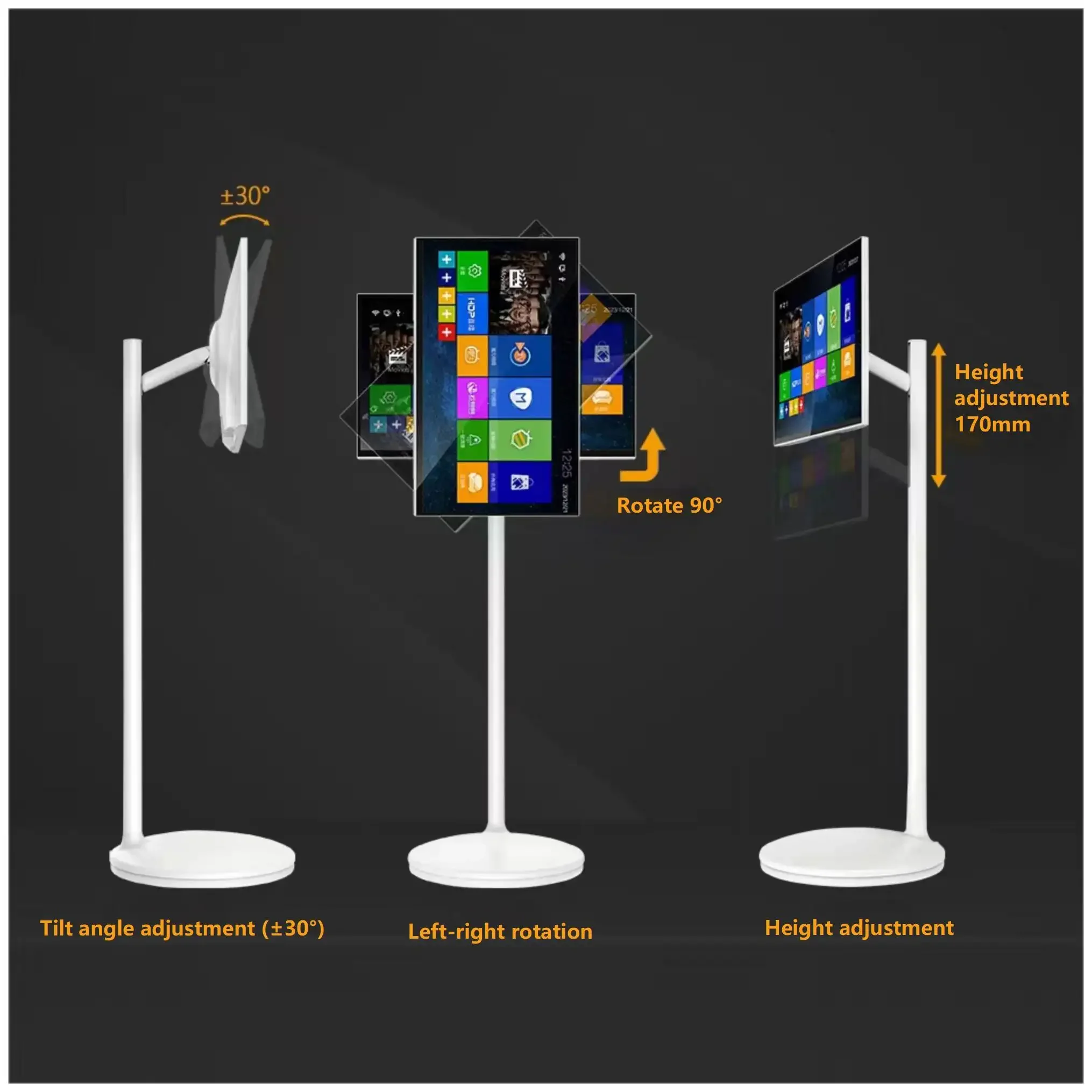 Interactive Smart Portable Touch Display LED Backlit White Mobile TV Fitness Video Game Monitor Movable LCD Screen