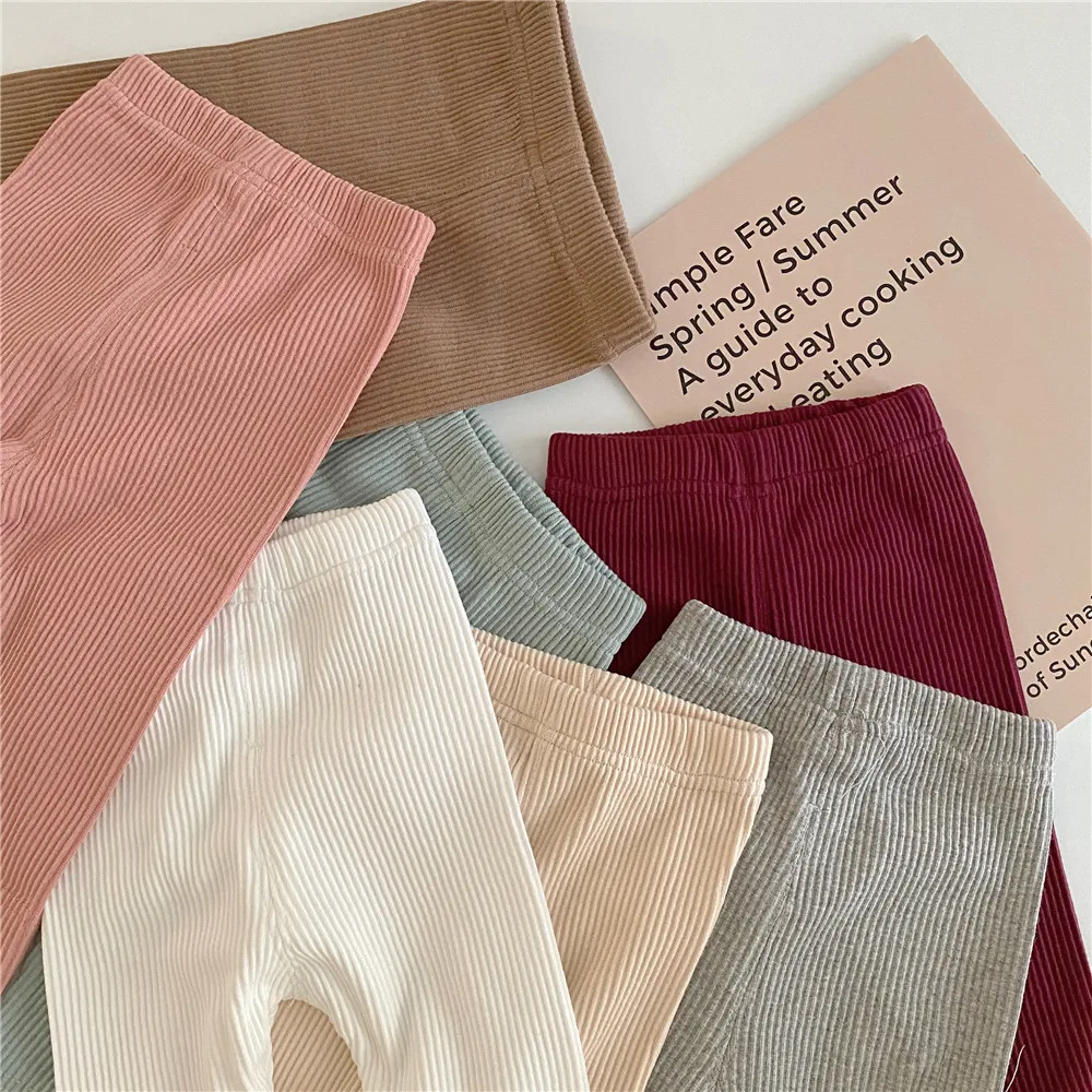Children Clothing Baby Girls Pants Legging Solid Colour Kids Ribbed Cotton Trousers