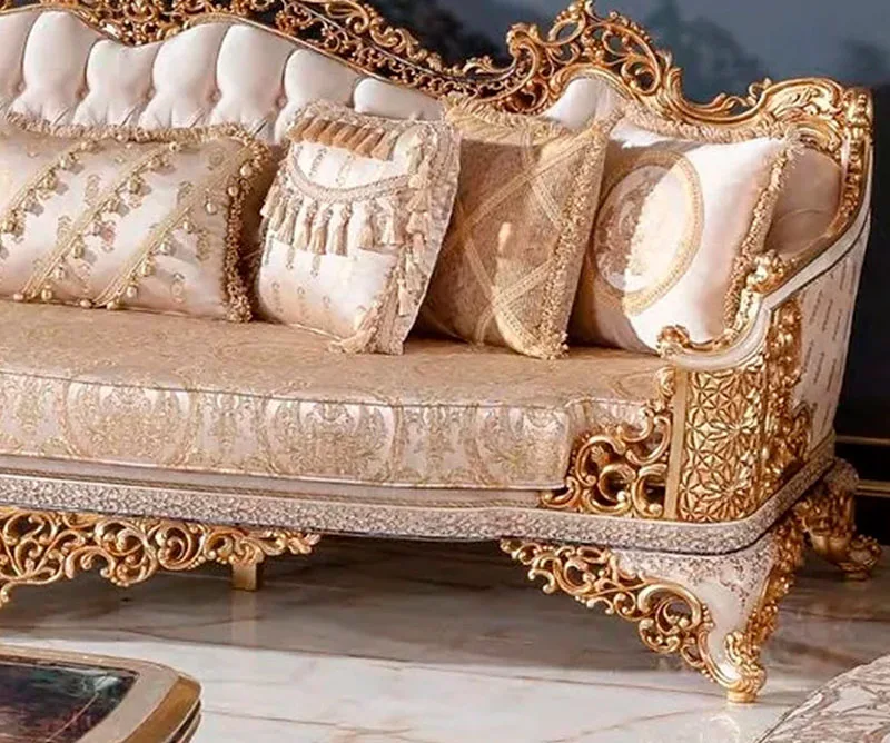 OE-FASHION custom luxury French-style golden wooden sofa design living room furniture for home