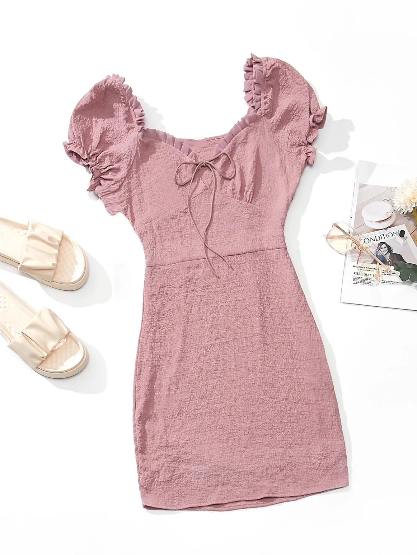 Solid Color High Quality Cotton Dresses Summer Women 2021 Fashion Girls Mini Skirt Tie Front Crinkle Dress