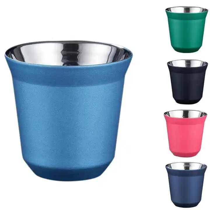 Custom wholesale stainless steel double wall espresso coffee cup set lungo espresso mug 80ml/160ml