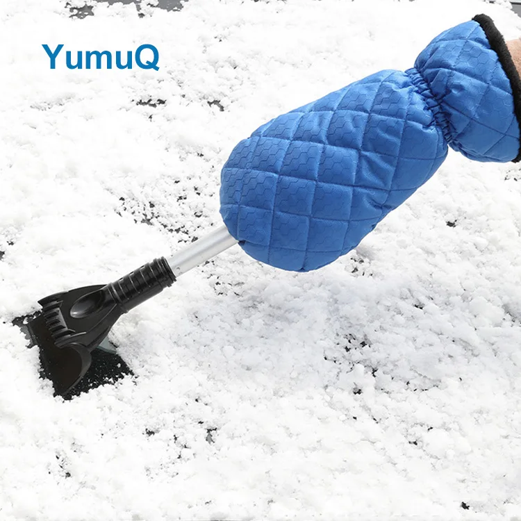 YumuQ 41-46cm Snow Brush and Detachable Ice Scraper,Comfortable Foam Grip Scraper with Plush Gloves