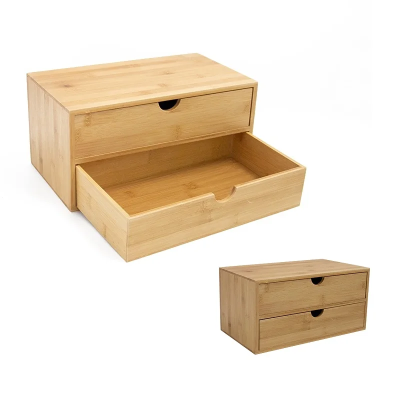 Natural Bamboo Wooden Storage  Home Desk organizer with  Drawers furniture wooden bamboo boxes Natural waterproof bamboo box