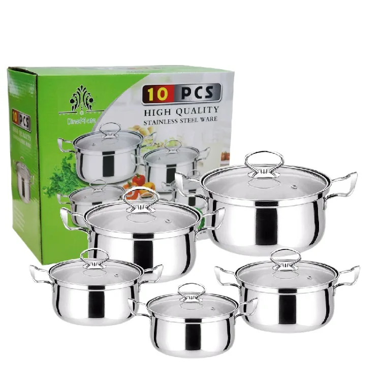 10Piece Set Stainless Steel Cookware Set kitchenware with Glass Lids 16 to 24cm big cooking pot for Kitchen 304 Grade Quality