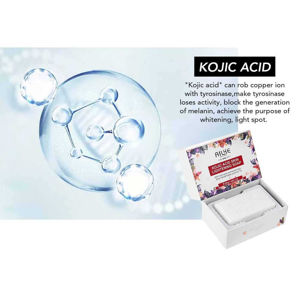 AILKE Kojic Acid baby Skin lightening acne soap with Rice wine extracted handmade coconut oil soaps for oil skin