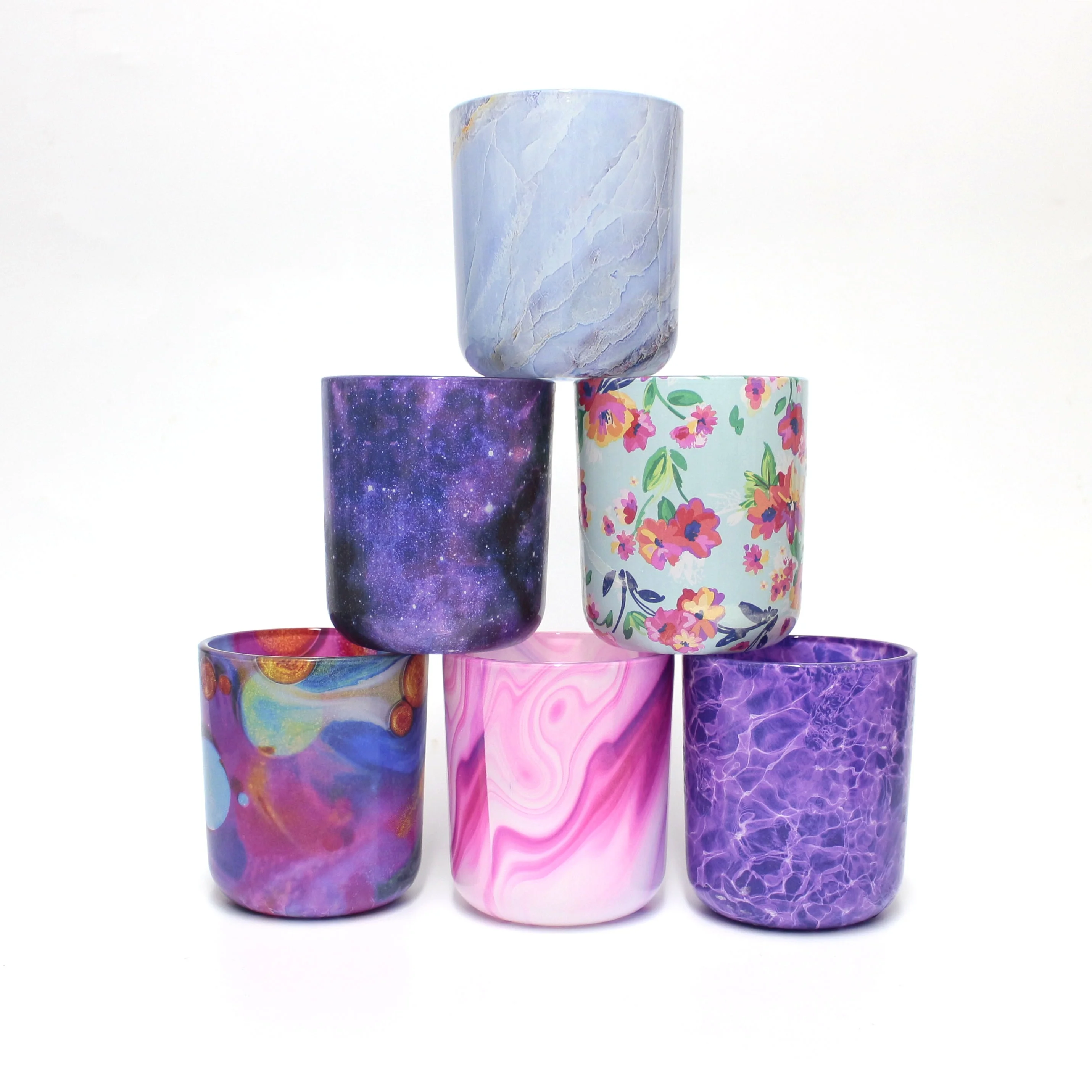 LANGXU recyclable empty attractive jars tie dye 14 oz 16oz round bottom glass candle jar for candles with screed lid