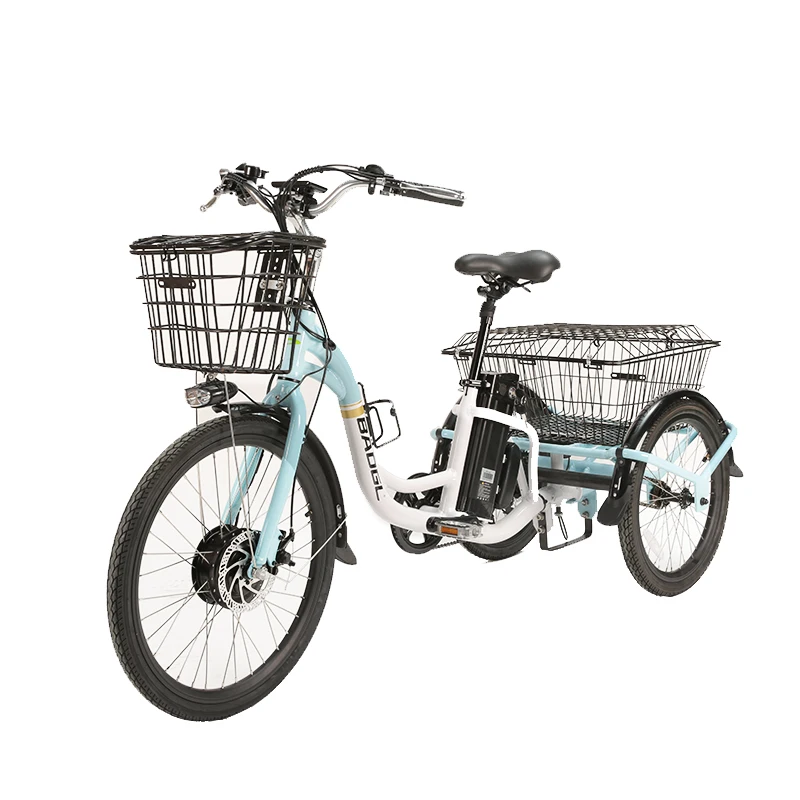 3 Wheel Ebike Electric Trike Fat Bicycle Trike 500W Electric Tricycle in 10Ah Removable Battery with Front Basket Rear Cargo