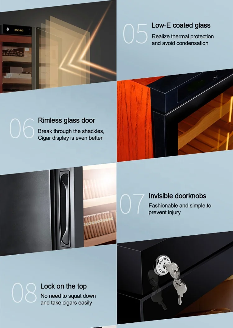 Premiunm no frost 7 layers trays Spanish Canada cedar climate control electrical cigar humidor cabinet cooler